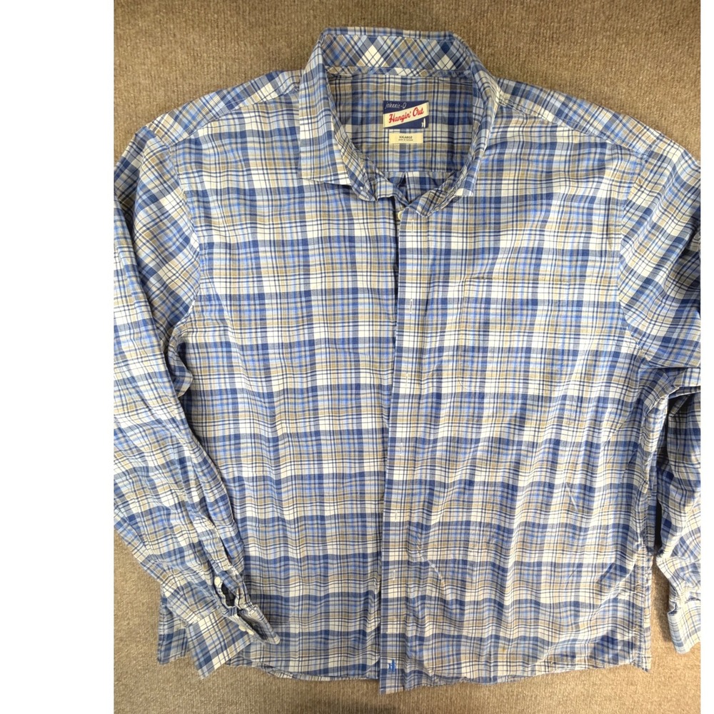 Johnnie-O‎ Hangin Out Dylan Plaid Button Down Shirt Wake Blue Tan JMWL5870 XXL